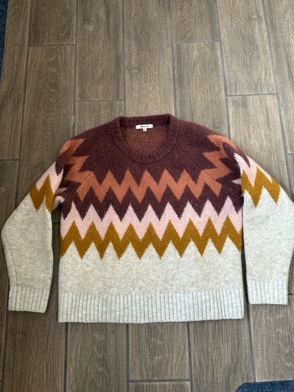 Madewell Women’s Delwood Fair Isle Zigzag Crewneck Wool Blend Sweater. Size S